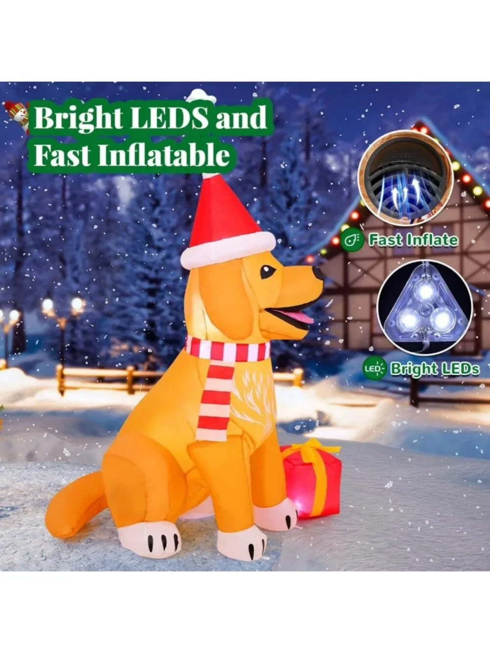 5FT Inflatable Golden Retriever Christmas Decor with LED Lights for Yard